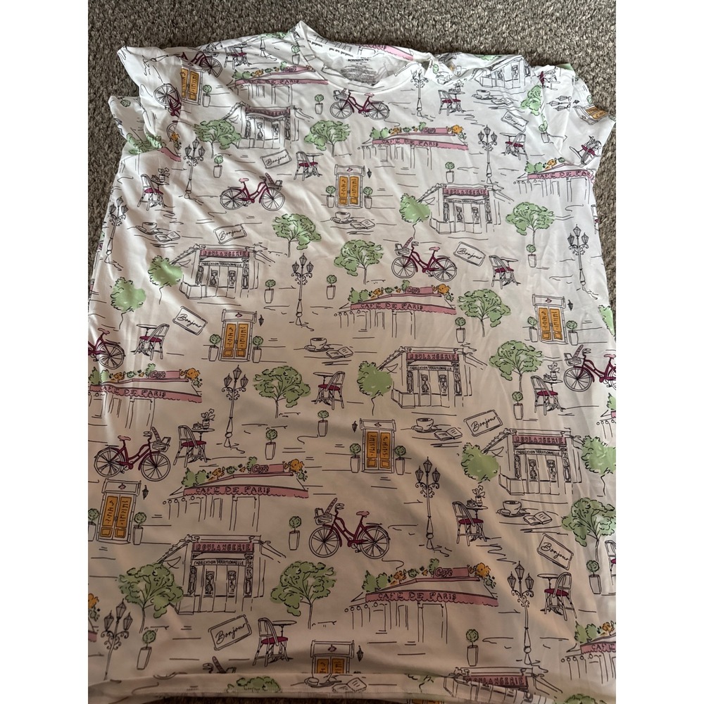 Joyspun Dreamy Soft Sleep Shirt Paris Cafe Print Nightgown White 2X-3X NWT